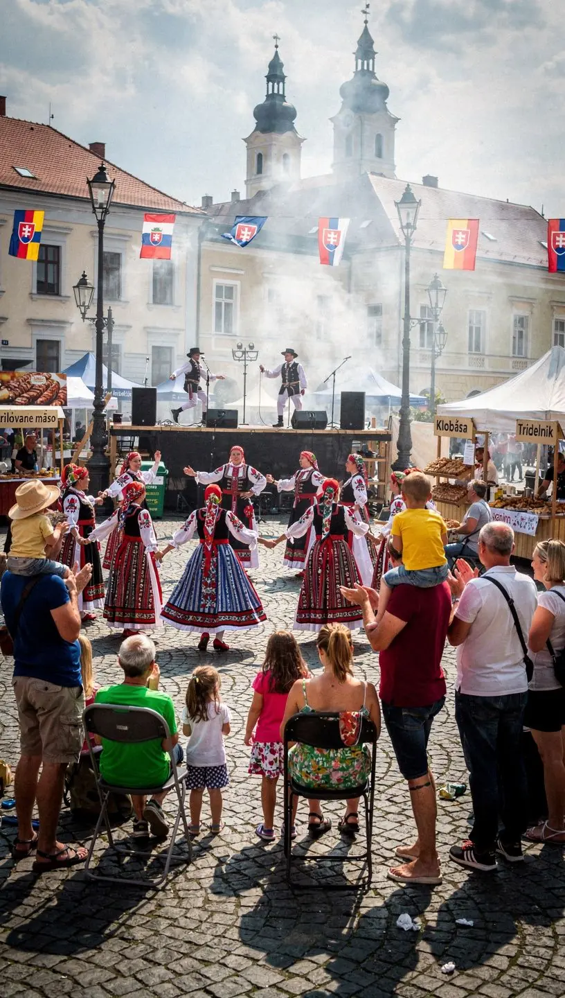 A scenic view of Bratislava's historic old town showcasing colorful buildings and cobblestone streets.